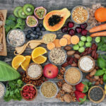 Selection of high-fiber foods on counter