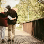 Senior couple out for a walk